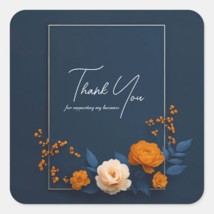 Sticker Carré Cadre doré avec fleurs de crème orange et bleu mar