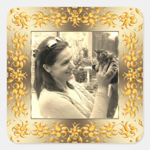 Sticker Carré cadre doré baroque rétro fleuri.