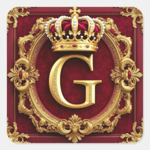 Sticker Carré Cadre doré luxueux avec monogramme couronné