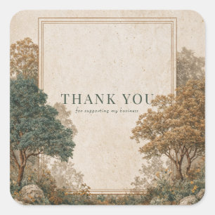 Sticker Carré Cadre doré vintage arbre de forêt rustique élégant