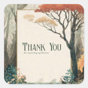 Sticker Carré Cadre Élégant Rustique Arbre Automne Or Forêt