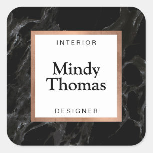 Sticker Carré Cadre en marbre noir moderne doré à la fausse rose