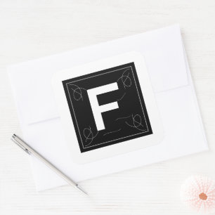 Sticker Carré Cadre et lettre initiale F en monogramme Flourish 