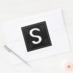 Sticker Carré Cadre et lettre monogramme S de Flourish sur fond