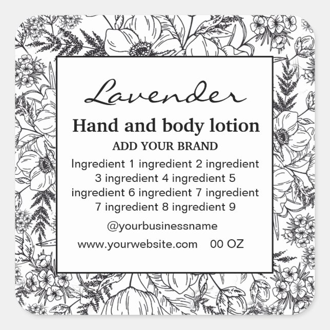 Sticker Carré Cadre Floral décoratif blanc arrière - plan étique (Devant)