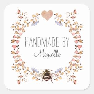 Sticker Carré Cadre Floral rose fait main personnalisée