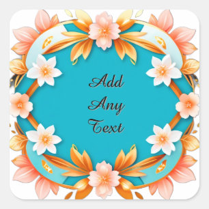 Sticker Carré Cadre floral sarcelle vibrant avec des fleurs