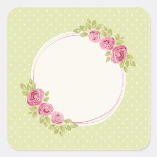 Sticker Carré Cadre Floral Vintage Shabby Chic avec Roses