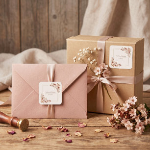Sticker Carré Cadre Mariage Carré Terracotta Rose Poussière Or