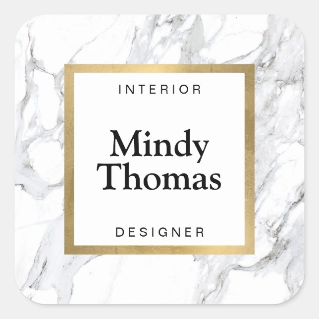 Sticker Carré Cadre moderne en marbre blanc doré faux (Devant)