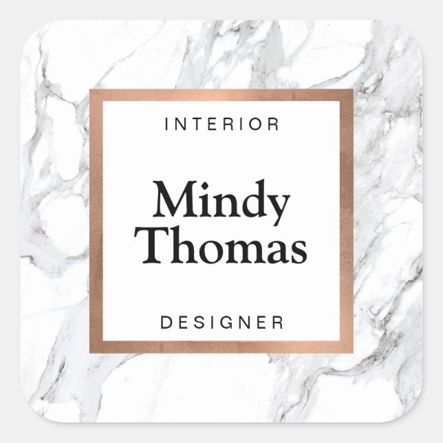 Sticker Carré Cadre moderne en marbre blanc doré rose faux (Devant)