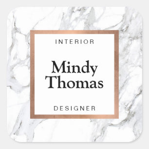 Sticker Carré Cadre moderne en marbre blanc doré rose faux