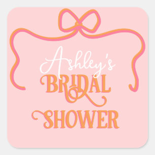 Sticker Carré Cadre Ondulé Gras Arc Rose Orange Baby Shower Mari