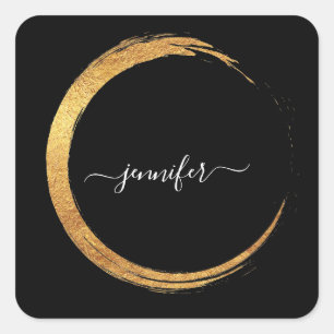 Sticker Carré Cadre or Monogramme Merci noir blanc