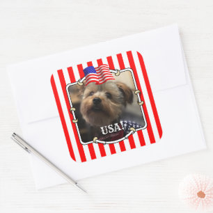 Sticker Carré Cadre photo personnalisé USA American Flag Patriot