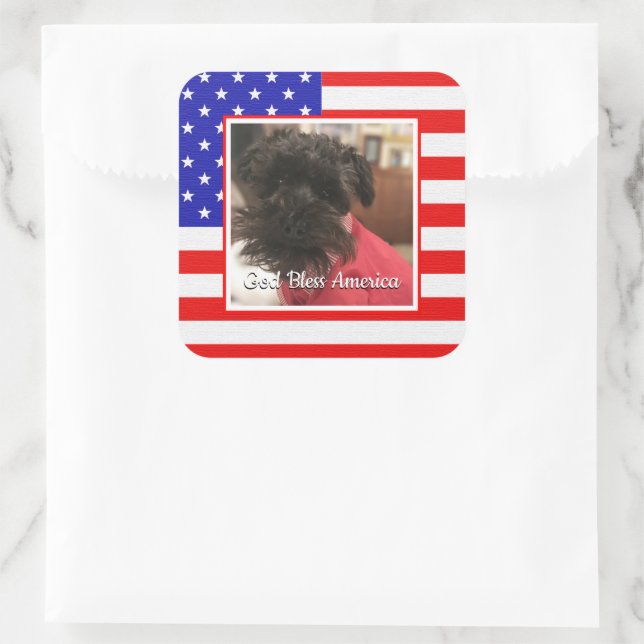 Sticker Carré Cadre photo personnalisé USA American Flag Patriot (Sac)