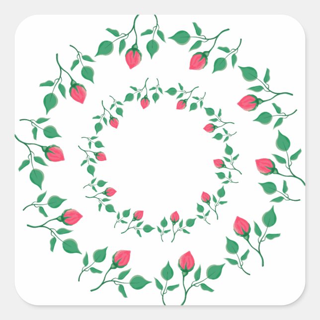 Sticker Carré Cadre rond fleuri avec fleurs roses (Devant)