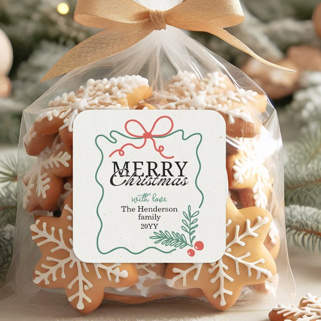 Sticker Carré Cadre rustique dessiné à la main gui Joyeux Noël  (Créateur téléchargé)