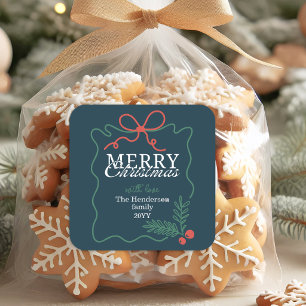 Sticker Carré Cadre sarcelle bleu « Joyeux Noël » dessiné à la m