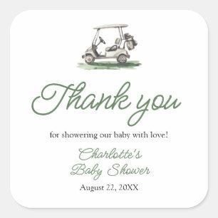 Sticker Carré Cadre Vert Sauge Golf Nouveau au Club Baby Shower