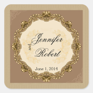 Sticker Carré Cadre victorien dans Sceau d'enveloppe d'or