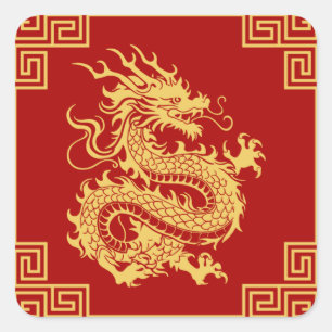 Sticker Carré Cadres d'ornement grec Motif de dragon d'or rouge