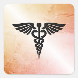 Sticker Carré Caduceus Médicale Look de marbre rustique