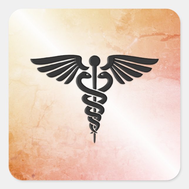 Sticker Carré Caduceus Médicale Look de marbre rustique (Devant)