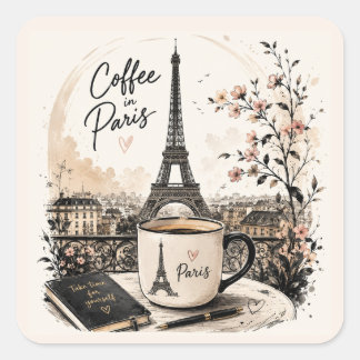 Sticker Carré Café à Paris Mug Art de la Tour Eiffel – Élégant G