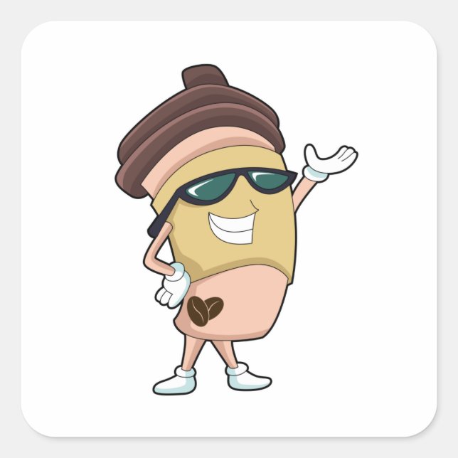Sticker Carré Café avec Lunettes de soleil (Devant)