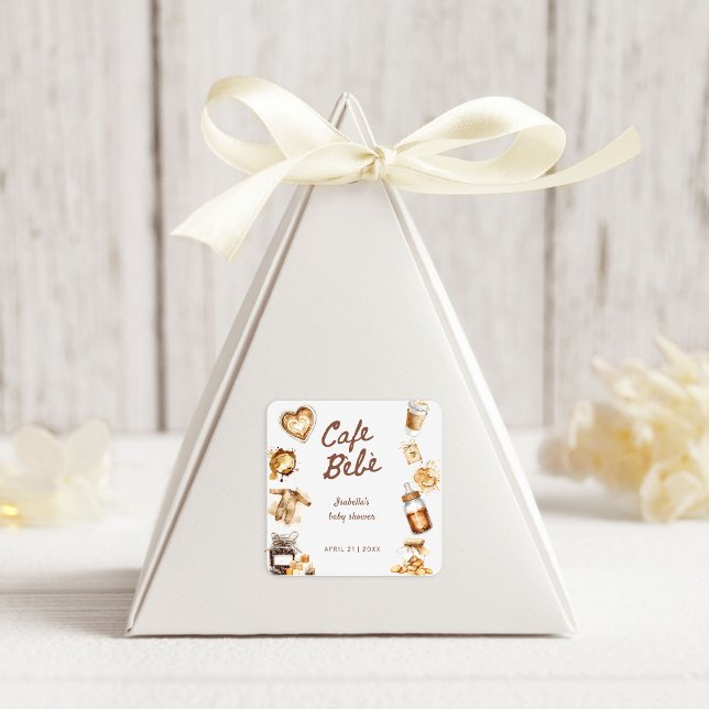 Sticker Carré Cafe Bebe Baby Is Brewing Coffee Brown Baby Shower (Créateur téléchargé)