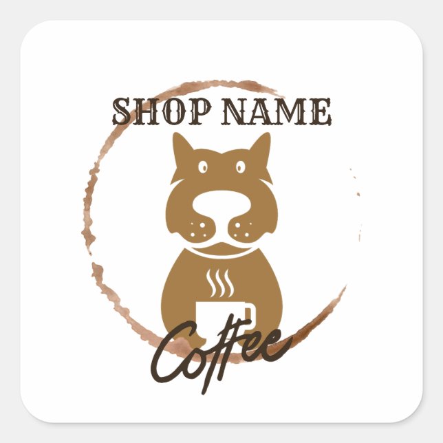 Sticker Carré Café café Chien simple moderne (Devant)