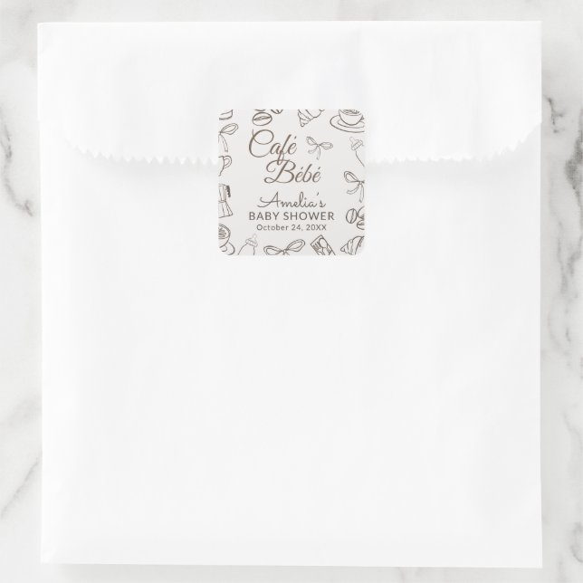 Sticker Carré Café Caprice Bebe Baby Shower  (Sac)