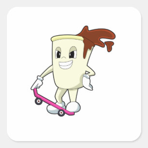 Sticker Carré Café en patinage avec skateboard