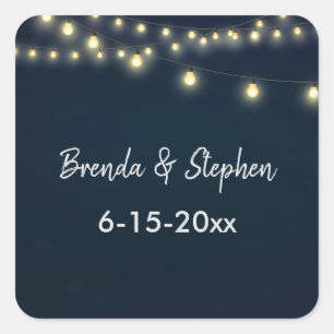 Sticker Carré Cafe Lights Mariée et Salle avec Mariage Date