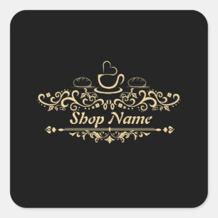 Sticker Carré Café maison moderne Boulangerie personnalisée Logo