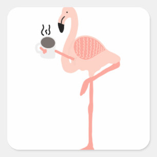 Sticker Carré Café potable de Flamant rose rose drôle