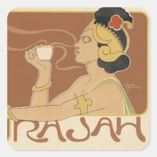 Sticker Carré Café Rajah Art Nouveau vintage, Dame avec du café
