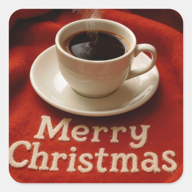 Sticker Carré Café sur une couverture joyeux Noël (Devant)