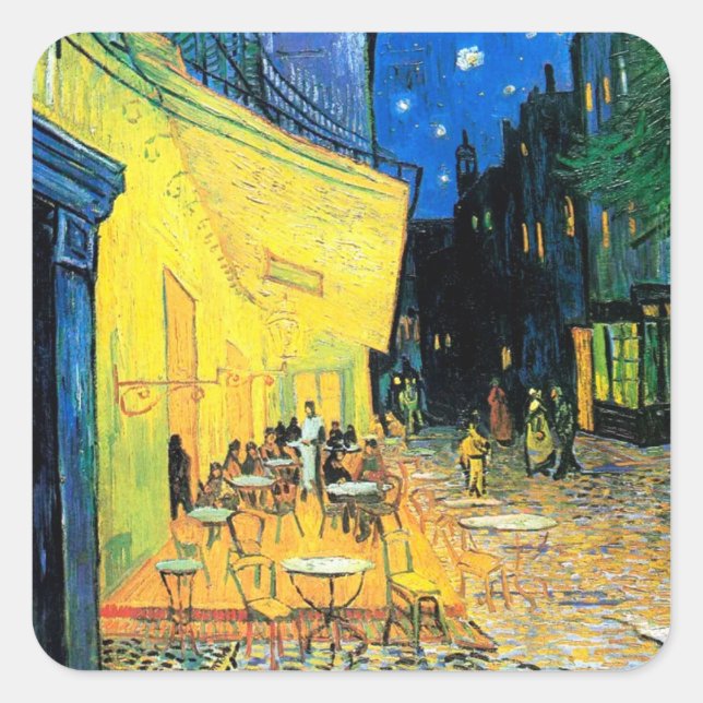 Sticker Carré Café Terrasse à la nuit (1888) Art Vincent Van Gog (Devant)