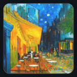 Sticker Carré Café Van Gogh Terrasse en soirée<br><div class="desc">Stickers mettant en vedette la peinture à l’huile de Vincent van Gogh Café Terrace at Night (1888). Des étoiles jaunes peignent le ciel bleu nuit au-dessus d'un café en plein air en France. Un merveilleux cadeau pour les amateurs de post-impressionnisme et d'art hollandais.</div>