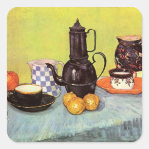 Sticker Carré Cafetière en émail bleu par Vincent van Gogh