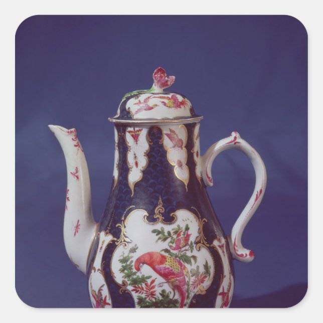 Sticker Carré Cafetière Worcester, décoré d'oiseaux (Devant)