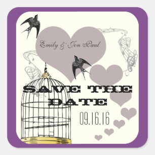 Sticker Carré Cage à oiseaux aux bordures violettes et mariages