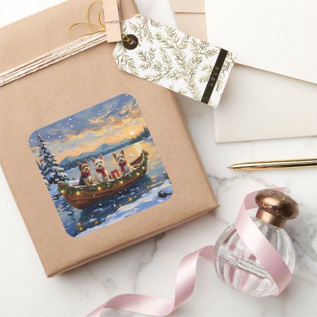 Sticker Carré Cairn Terrier Christmas Boat Holiday (Cadeaux)