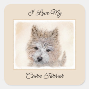 Sticker Carré Cairn Terrier Peinture Chiot - Art Chien original