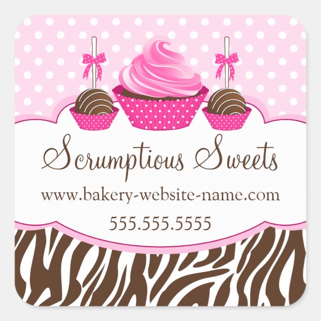 Sticker Carré Cake Pops Cupcake Boulangerie Coffret Cachets (Devant)