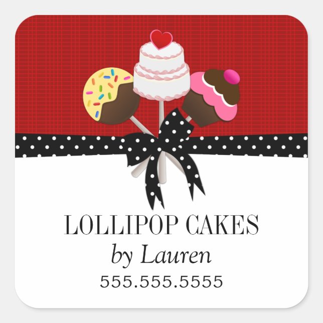 Sticker Carré Cake Pops Red Baker Box Seal (Devant)