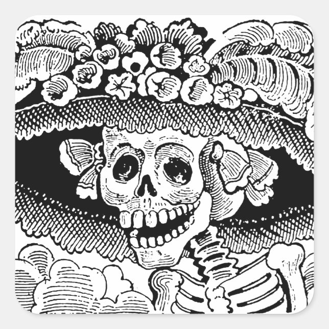 Sticker Carré Calavera Garbancera (Catrina) par José Posada (Devant)