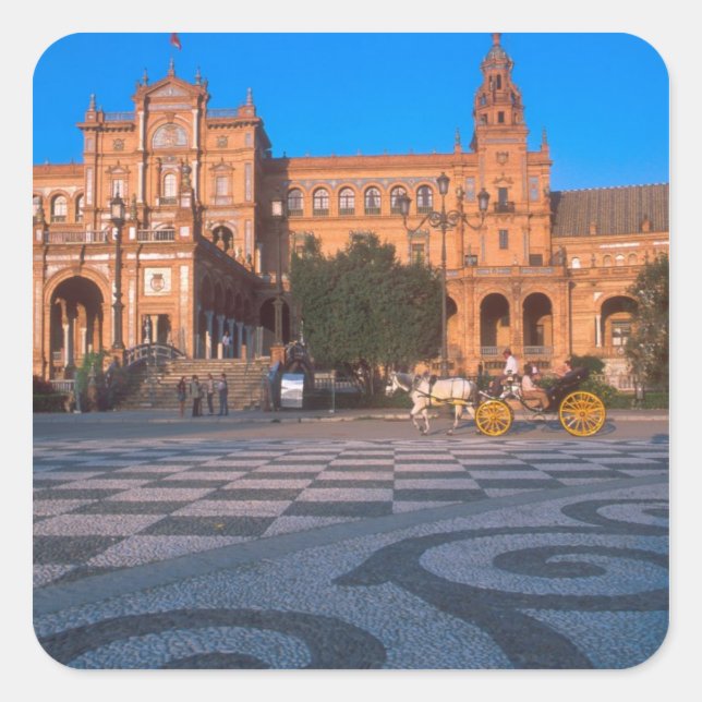 Sticker Carré Calèche dans la Plaza de Espana à (Devant)
